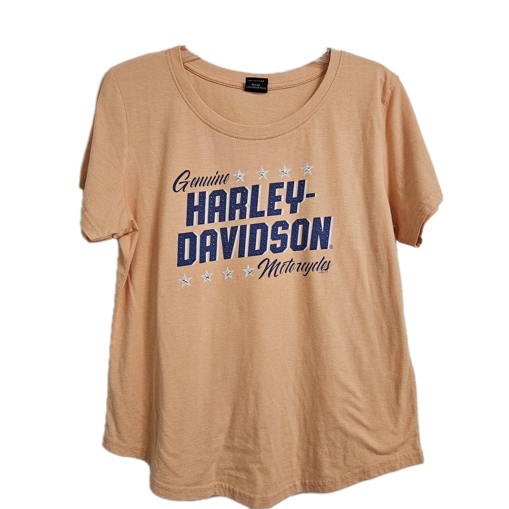 Harley-Davidson T-Shirt Womens Lg Orange Chimney Rock NC Studded Rhinestone Tee